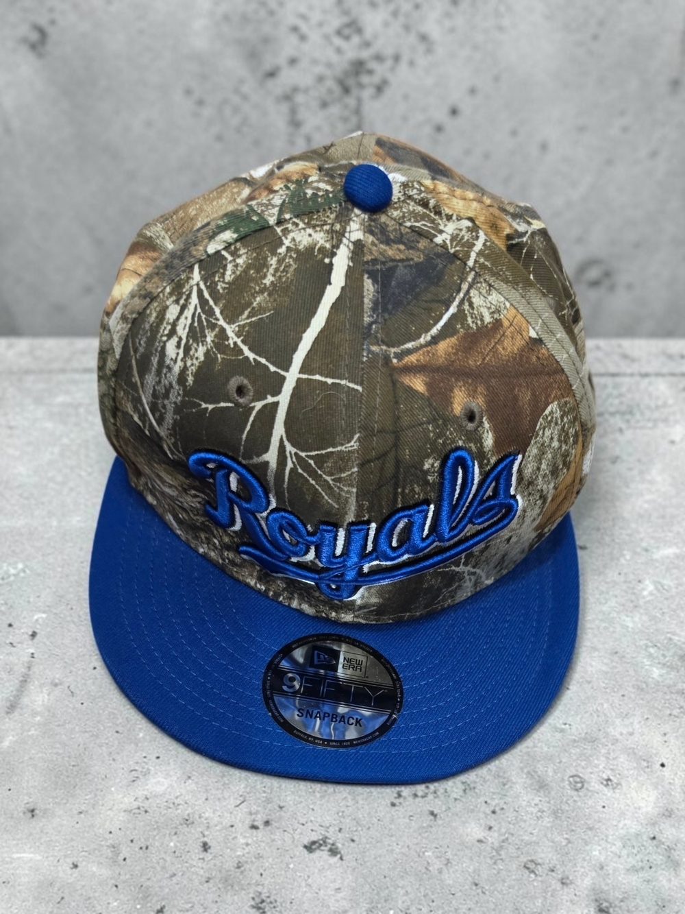 Royals Camo Snapback Hat with Blue Brim